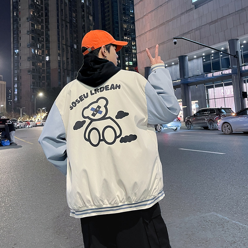 印花夹克外套男春季港风宽松学生情侣棒球服港风模特8JK60023-P50,男装夹克,电商A076