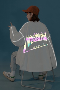 新款夹克秋冬季衣服男女港风反光外套白底女中性风9J图片
