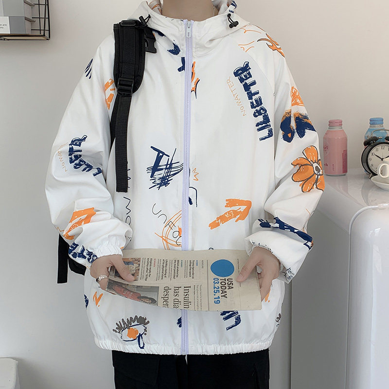 情侣连帽外套男女秋季印花夹克港风中性风模特6J,男装夹克,电商A076