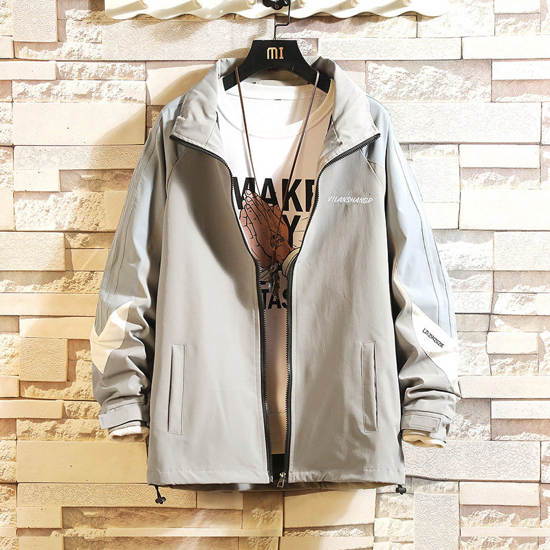 Stand collar embroidered jacket men's Spring Fashion Japanese contrast stitching loose jacket Baseball Jacket