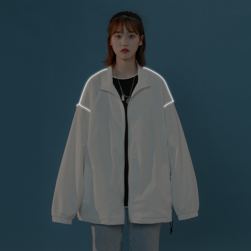 夹克秋季服男女白墙夜光反光外套薄款港风中性风女17J,男装夹克,电商A076