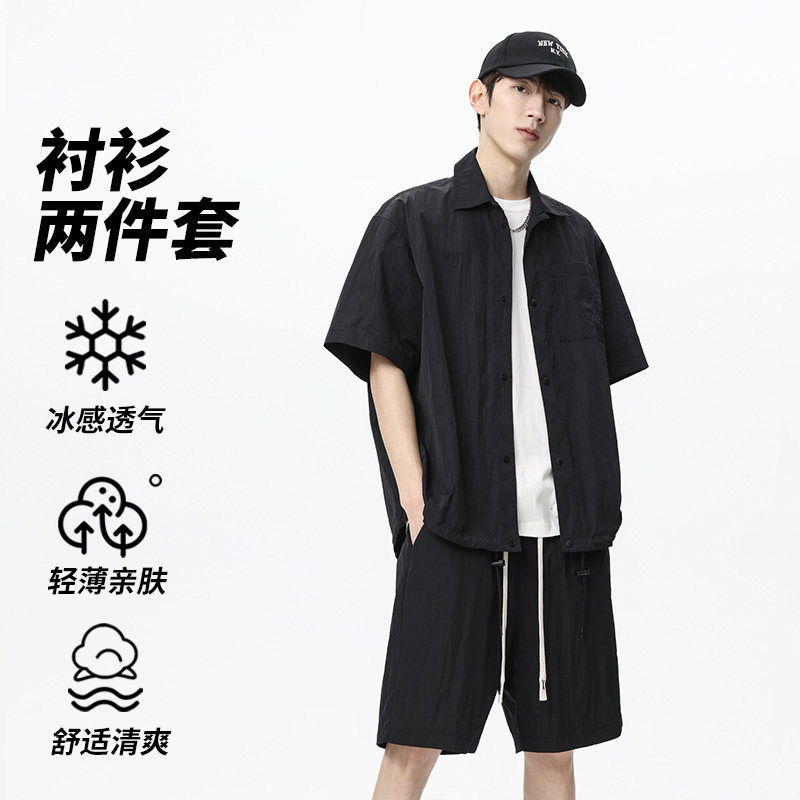 2025夏季新款薄款运动套装男士宽松衬衫短裤无差价TZ2539-特P58,男装牛仔裤,电商A076