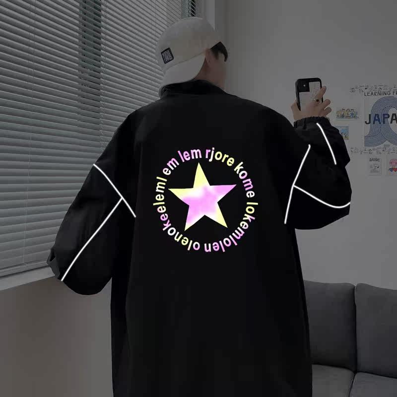 秋季夜光反光外套男港风中性风立领情侣模特夹克宽松J图片