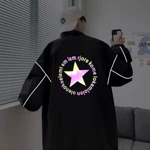 秋季夜光反光外套男港风中性风立领情侣模特夹克宽松J图片