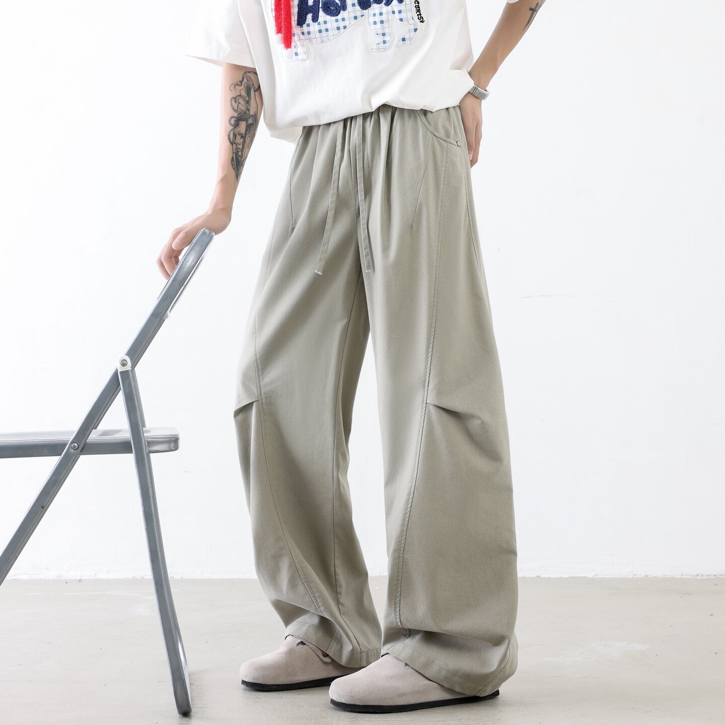 美式复古阔腿裤男宽松直筒简约休闲裤潮流垂感裤子CK26011-特P49,男装休闲裤,电商A076