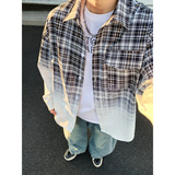美式格子风渐变衬衫男长袖翻领宽松百搭衬衣外套WY5509-特P58，男装衬衫，电商A076