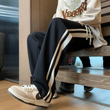 美式风侧边条纹运动裤男士新款春秋宽松直筒休闲裤潮CK271-特P30，女装休闲裤，电商A076