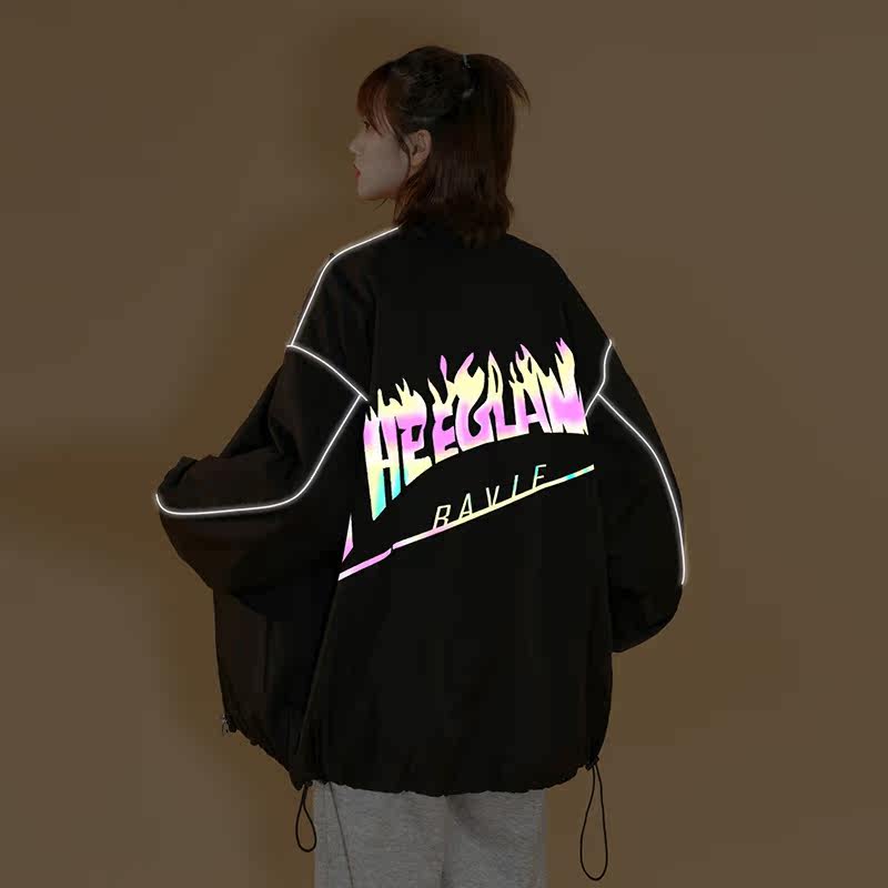 新款夹克秋冬季衣服男女港风反光外套白底女中性风11J,男装夹克,电商A076