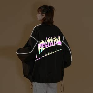 新款夹克秋冬季衣服男女港风反光外套白底女中性风7J
