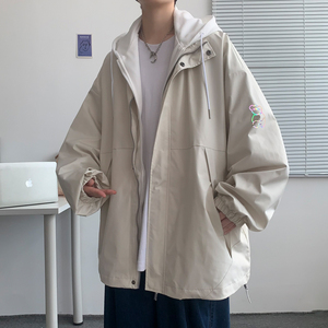 假两件连帽工装外套港风中性风宽松夹克ins新款26J