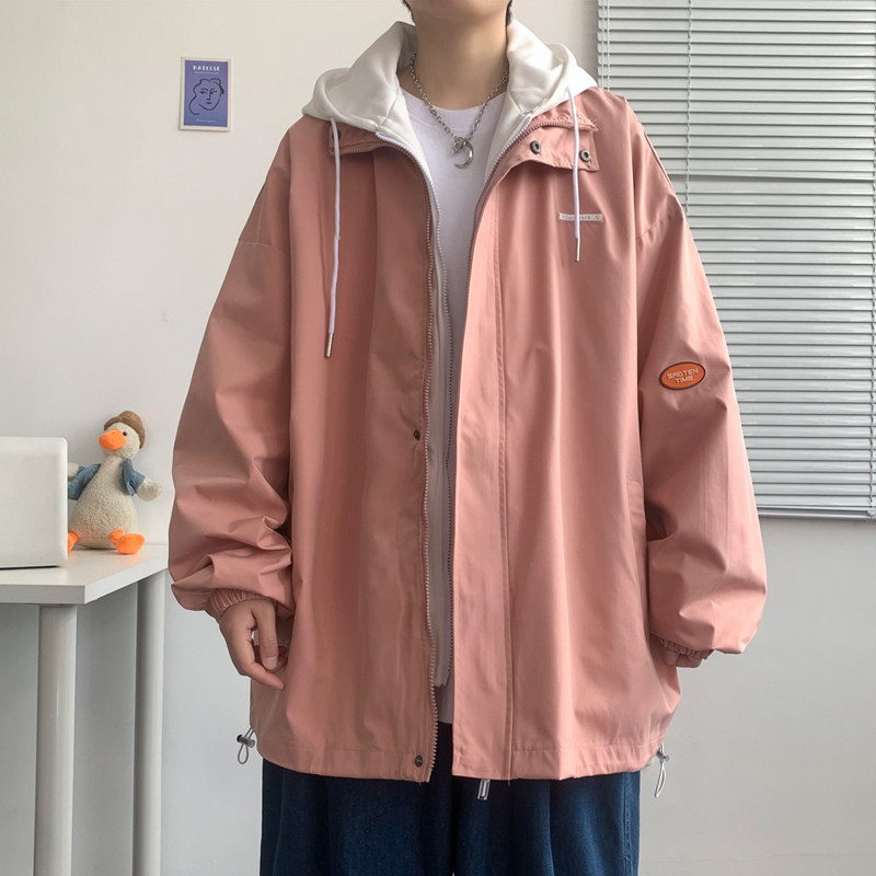 假两件连帽工装外套港风中性风宽松夹克ins新款9J图片