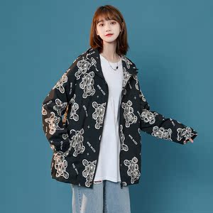 情侣装外套男女秋季潮流印花连帽休闲夹克中性风港风7J图片