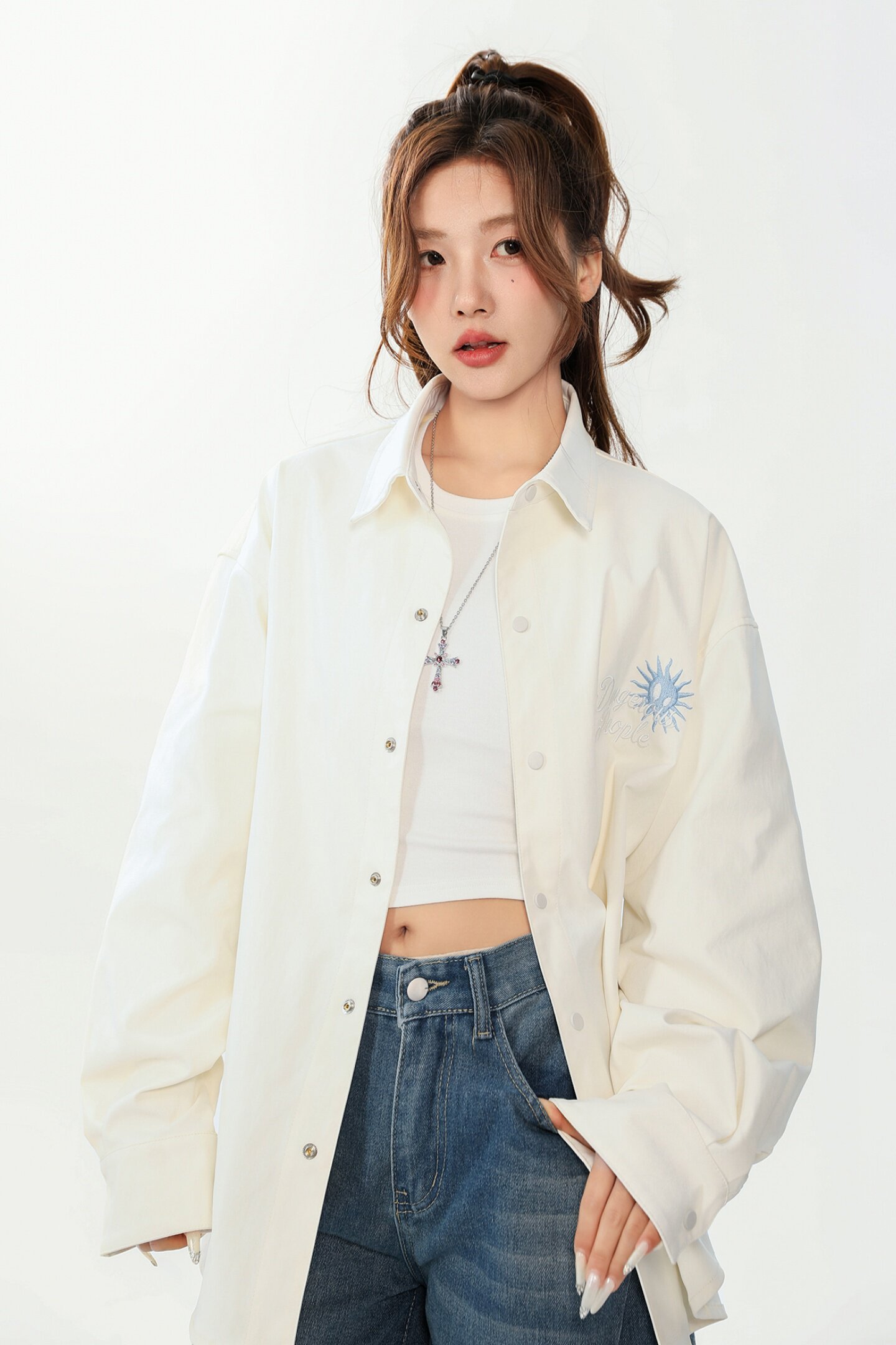 学院风自带领带长袖衬衫女宽松百搭设计感休闲衬衣26019-特P68,男装衬衫,电商A076