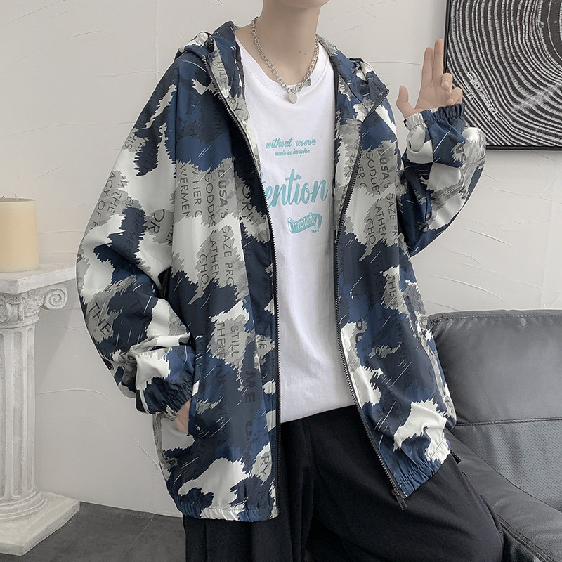 情侣连帽外套男女秋季印花夹克港风中性风迷彩17J,男装夹克,电商A076