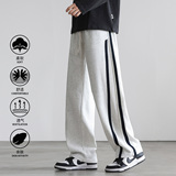 简约运动风条纹拼接直筒裤男宽松垂感休闲裤潮流百搭CK2576-特P39，男装休闲裤，电商A076