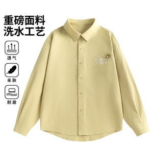 美式风翻领刺绣衬衫男长袖宽松透气百搭上衣26019-特P68图片