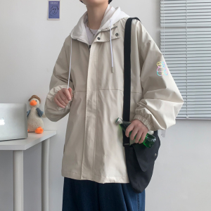 假两件连帽工装外套港风中性风宽松夹克ins新款34J