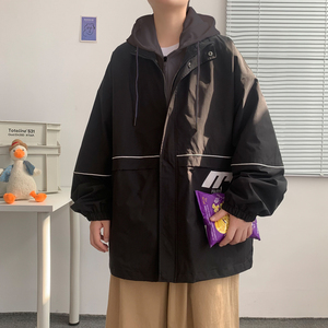 假两件连帽工装外套港风中性风宽松夹克ins新款12J