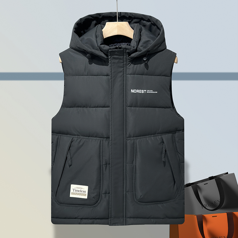 秋冬季羽绒棉马甲男士外穿加厚可拆卸帽保暖背心外套MJ306特-P65，男装背心/马甲，电商A076