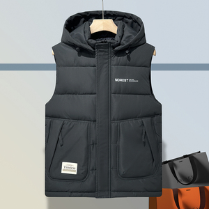 秋冬季羽绒棉马甲男士外穿加厚可拆卸帽保暖背心外套MJ306特-P65，男装背心/马甲，电商A076