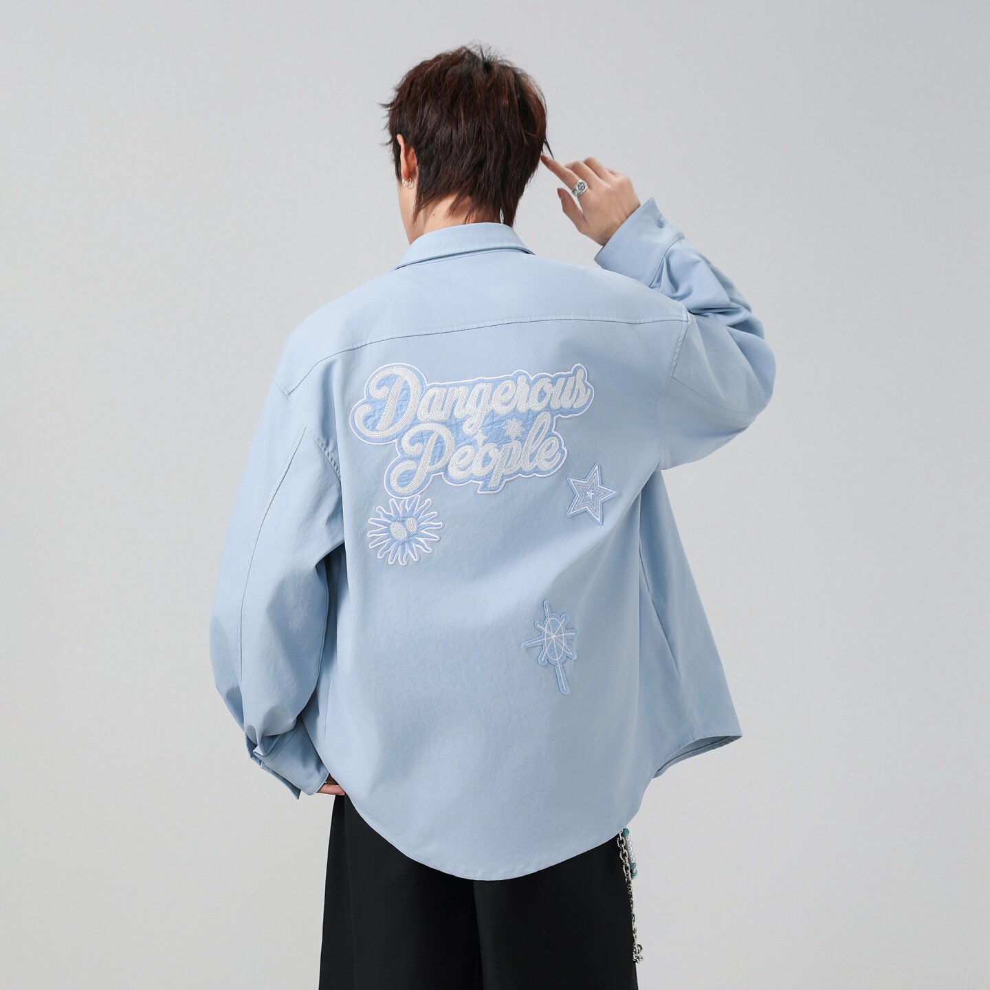 休闲风长袖衬衫男翻领刺绣设计感宽松透气衬衣外套26019-特P68,男装衬衫,电商A076