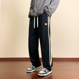 美式条纹直筒卫裤男青少年宽松百搭休闲长裤黑色运动裤CK271特P30，男装休闲裤，电商A076
