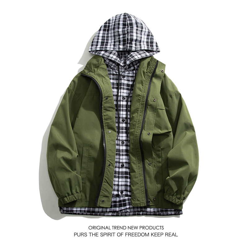 假两件外套男士春季大码工装夹克冲锋衣JK60011-特P30，男装夹克，电商A076