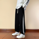 青春活力风黑色直筒运动裤男宽松侧条纹休闲长裤潮流CK6812-特P40，女装休闲裤，电商A076