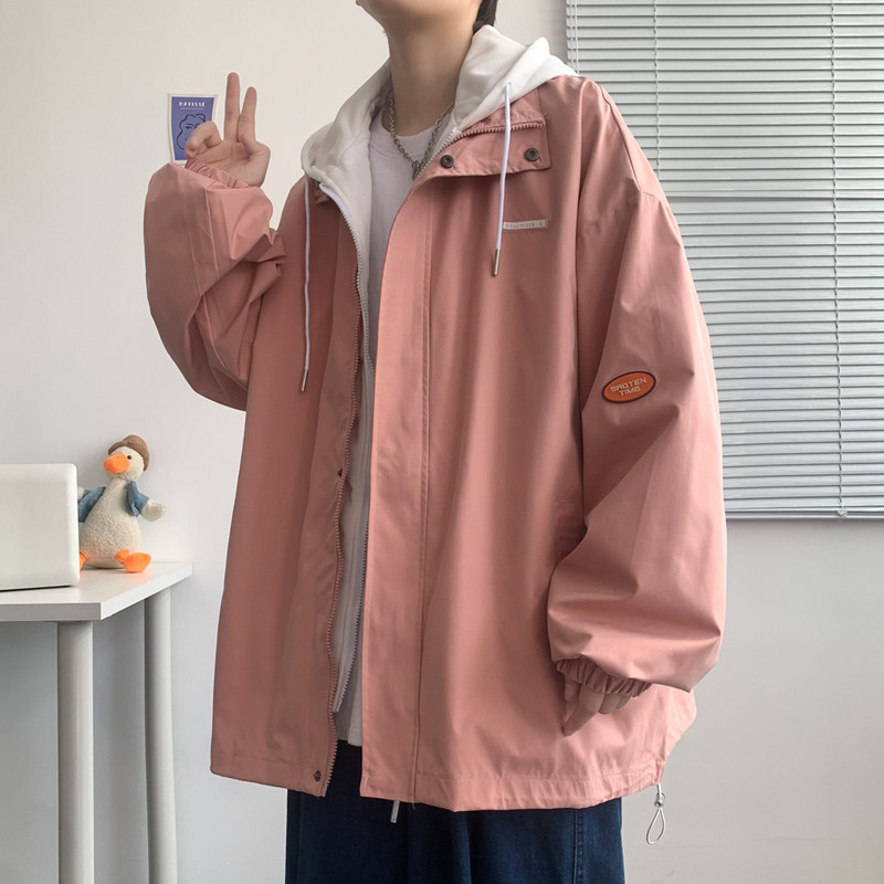 假两件连帽工装外套港风中性风宽松夹克ins新款11J图片