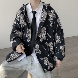 情侣装外套男女秋季印花连帽休闲夹克中性风港风模特14J图片