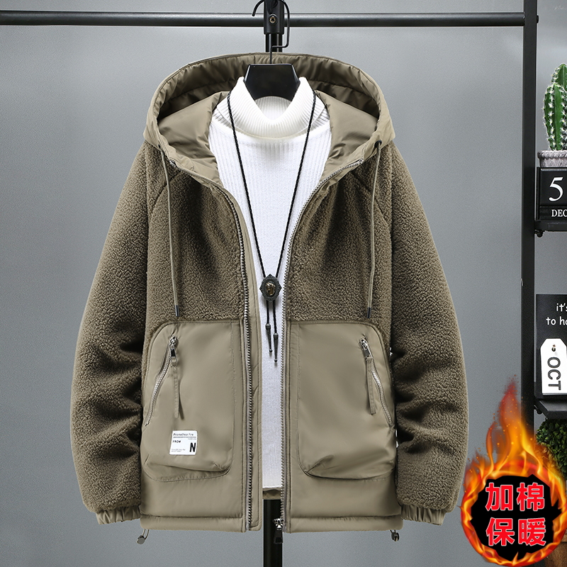 2025冬季新款连帽羊羔绒棉服男装时尚保暖棉衣外套MY8116-特P100，男装棉衣，电商A076