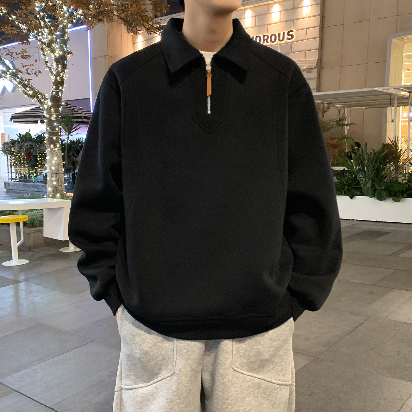 休闲风半拉链polo领卫衣男黑色长袖潮流青少年上衣WY5512-特P55图片