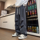 美式机能风条纹直筒裤男宽松休闲裤黑色潮牌运动裤K817-特P36，女装休闲裤，电商A076