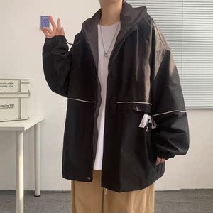 假两件连帽工装外套港风中性风宽松夹克ins新款14J