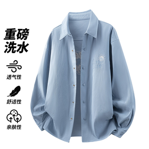 休闲风刺绣长袖衬衫男宽松透气翻领百搭衬衣外套26019-特P68图片