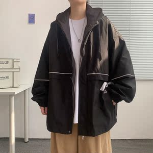 假两件连帽工装外套港风中性风宽松夹克ins新款2J图片