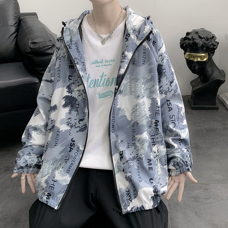 情侣连帽外套男女秋季印花夹克港风中性风迷彩19J,男装夹克,电商A076