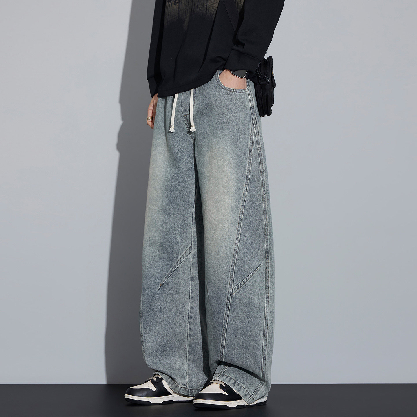 2026春季新款弯刀牛仔裤男美式复古宽松直筒阔腿裤NZ6661-特P53，男装牛仔裤，电商A076