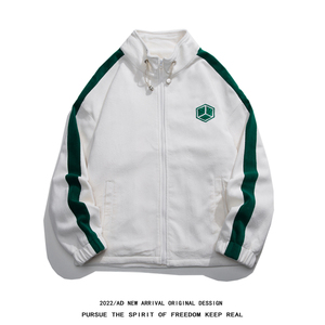 春季刺绣立领夹克外套男女潮流港风情侣棒球服白底图1JK20666-P80