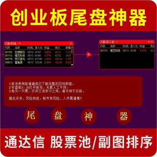 通达信创业板尾盘买入指标 股票池/副图排序/选股 尾盘买入源码