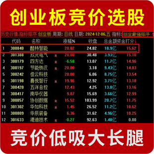 创业板竞价低吸排序猎手 竞价大长腿量化 通达信选股指标公式源码