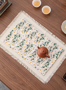 手作棉麻茶席流苏禅意泡茶干泡席茶室家用隔热垫子茶道便携小茶席