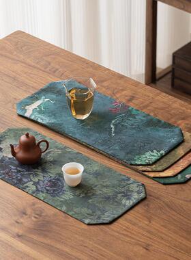 日式香云纱茶席新中式禅意防水干泡垫子茶盘垫复古布艺双面长方形