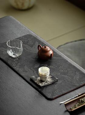 手工老料香云纱双面茶席真蚕丝茶桌垫仙鹤复古茶杯垫干泡禅意桌旗