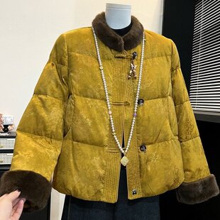 妈妈新中式国风毛领羽绒棉服冬季新款女高贵复古盘扣加厚保暖外套