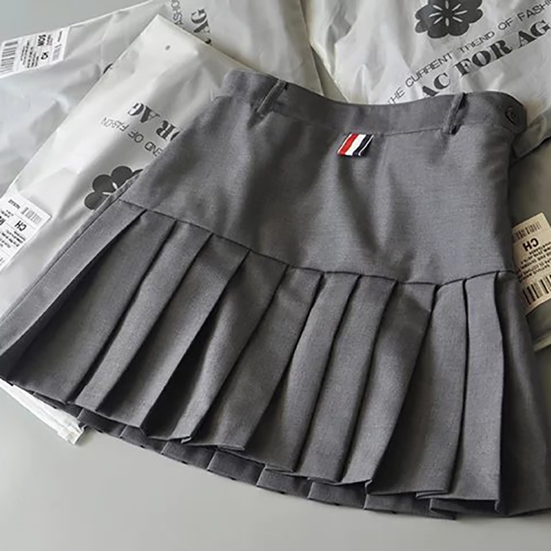 春夏新款ins风高腰学院风西装料TB百褶裙A字裙半身裙显瘦裙裤女潮