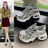 包邮 2026年春季 子女红色网面透气时尚 休闲运动鞋 新款 厚底老爹鞋