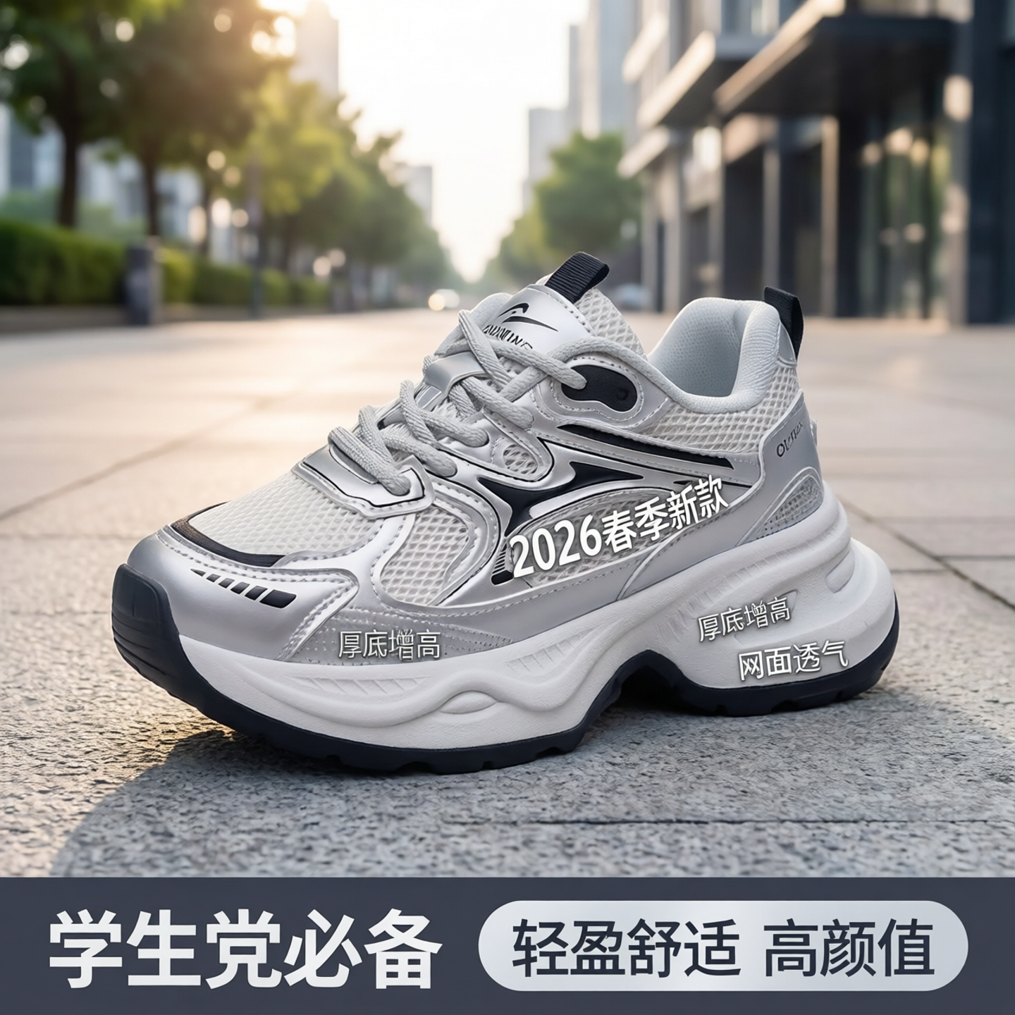 2026夏季新款老爹鞋女学生运动跑步休闲厚底增高网面透气女鞋包邮