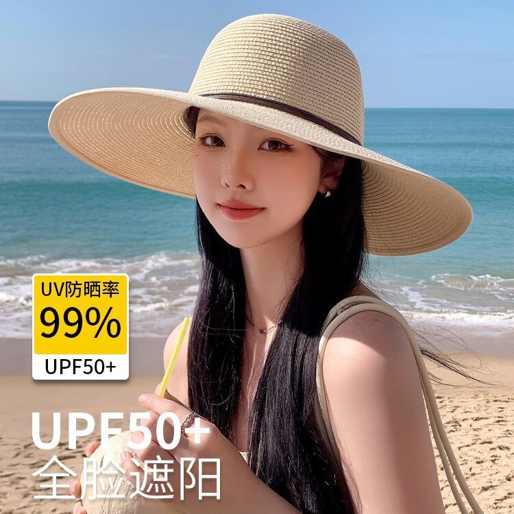 沙滩帽子女夏天海边出游遮阳帽韩版防晒百搭草帽日系小清新草编帽