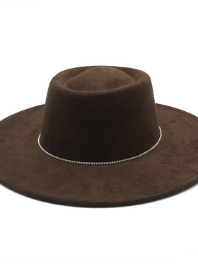 外贸麂皮绒凹凸顶礼帽女秋冬百搭英伦复古法式毛毡帽巴拿马大檐